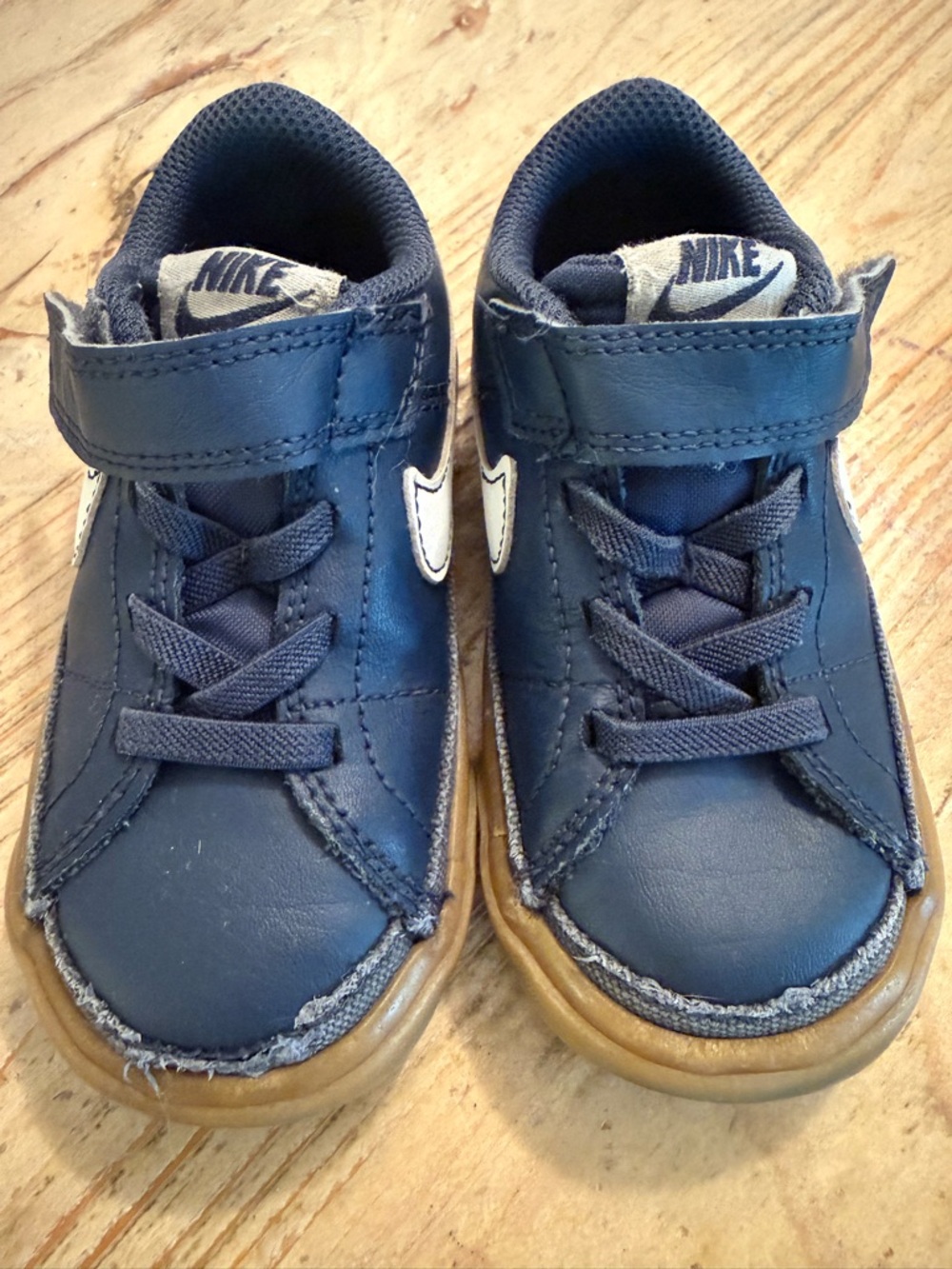 Nike Kids Navy and White Leather Velcro Sneakers